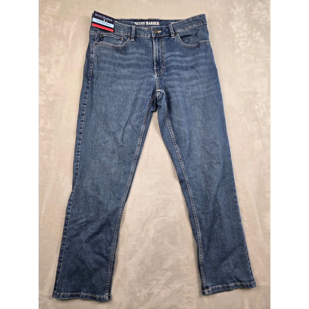 Scott Barber 5 Pocket Jeans Mens 34x30‎ Blue Straight Fit Stretch Denim *Read